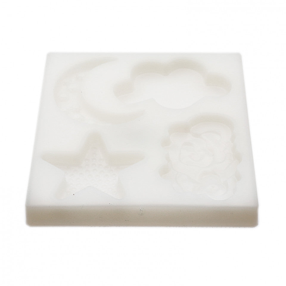Matrisa / sablon pentru cofetarie, din silicon, forma norisori, stea, luna si norisori, 11x10 cm, Alb