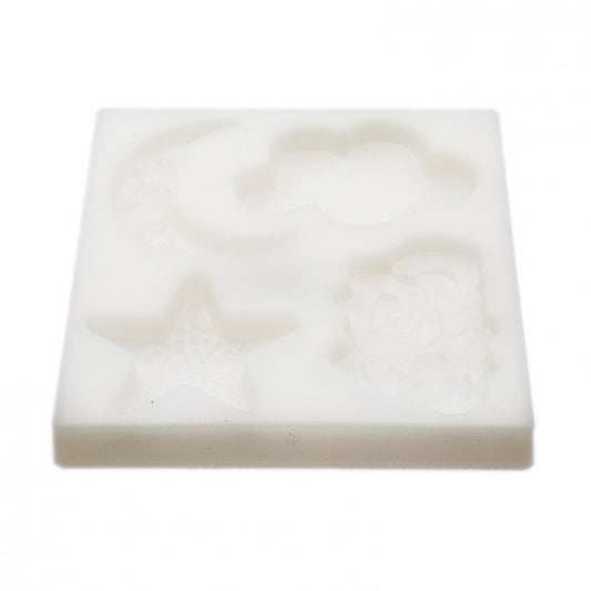 Matrisa / sablon pentru cofetarie, din silicon, forma norisori, stea, luna si norisori, 11x10 cm, Alb