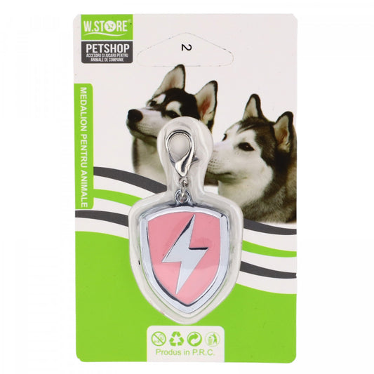 Medalion pentru animale, imprimeu Fulger, 3.4 x 2.7 cm, Roz