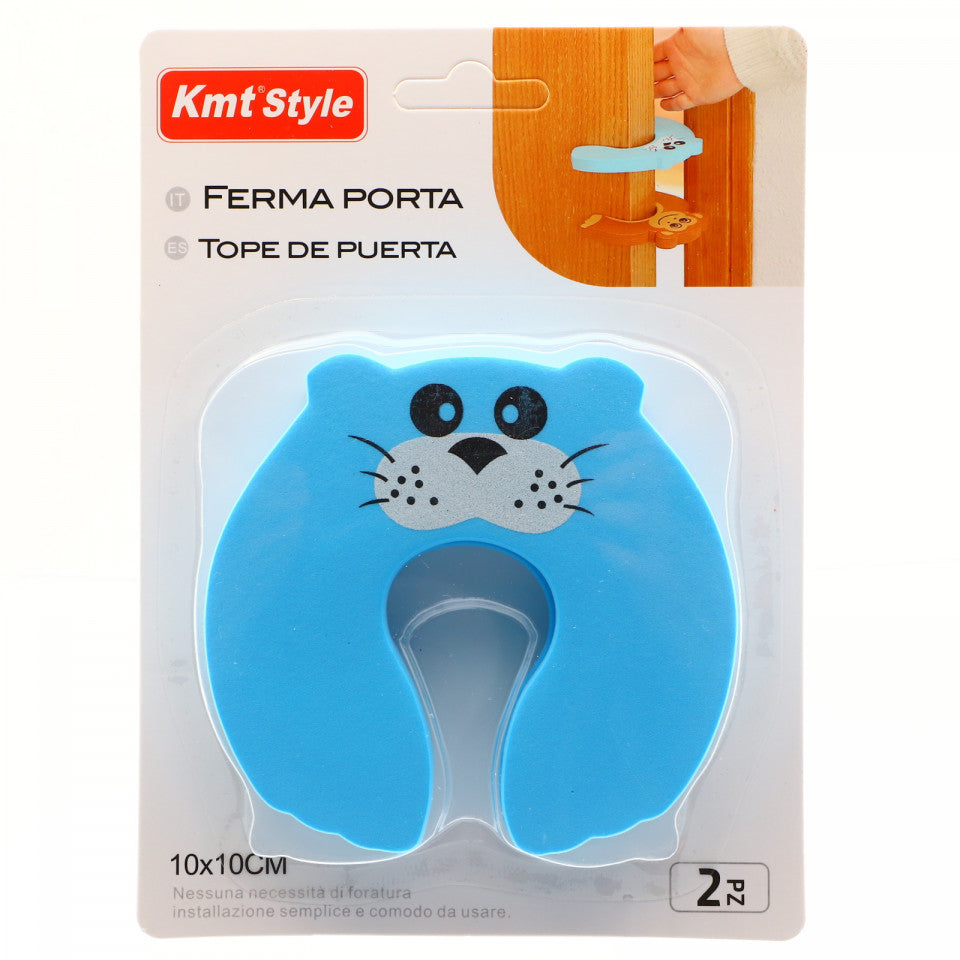 Opritor de usa pentru protectie copii, 10 x 10 cm, model foca, Bleu