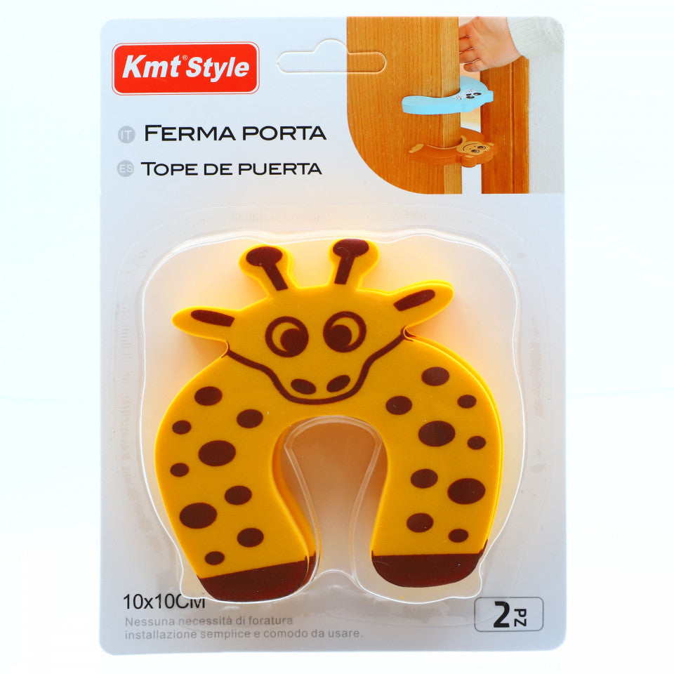 Opritor de usa pentru protectie copii, 10 x 10 cm, model girafa, Maro cu galben