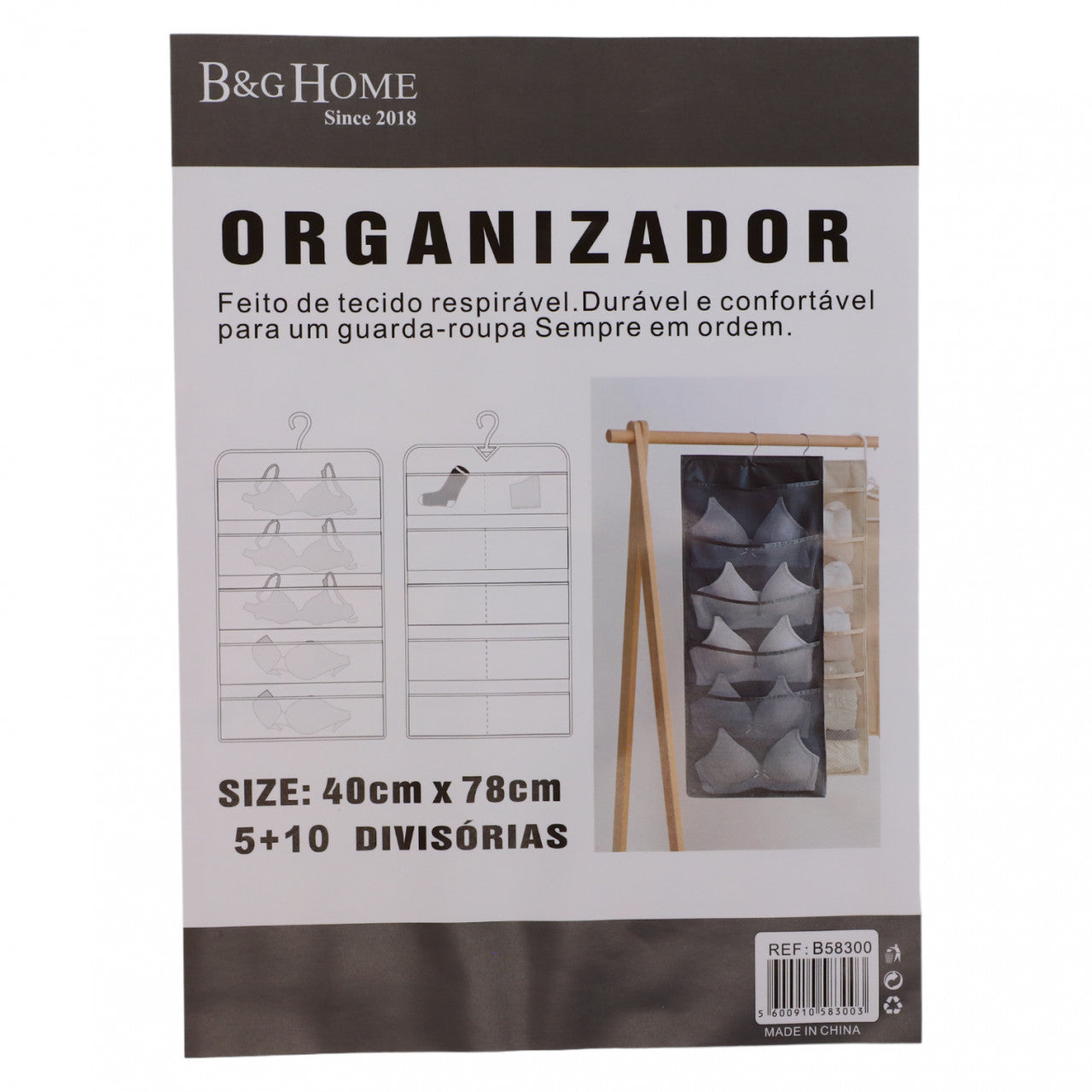Organizator pentru lenjerie intima cu agataroare pentru dulap, NO5052, 40 x 78 cm, Bej