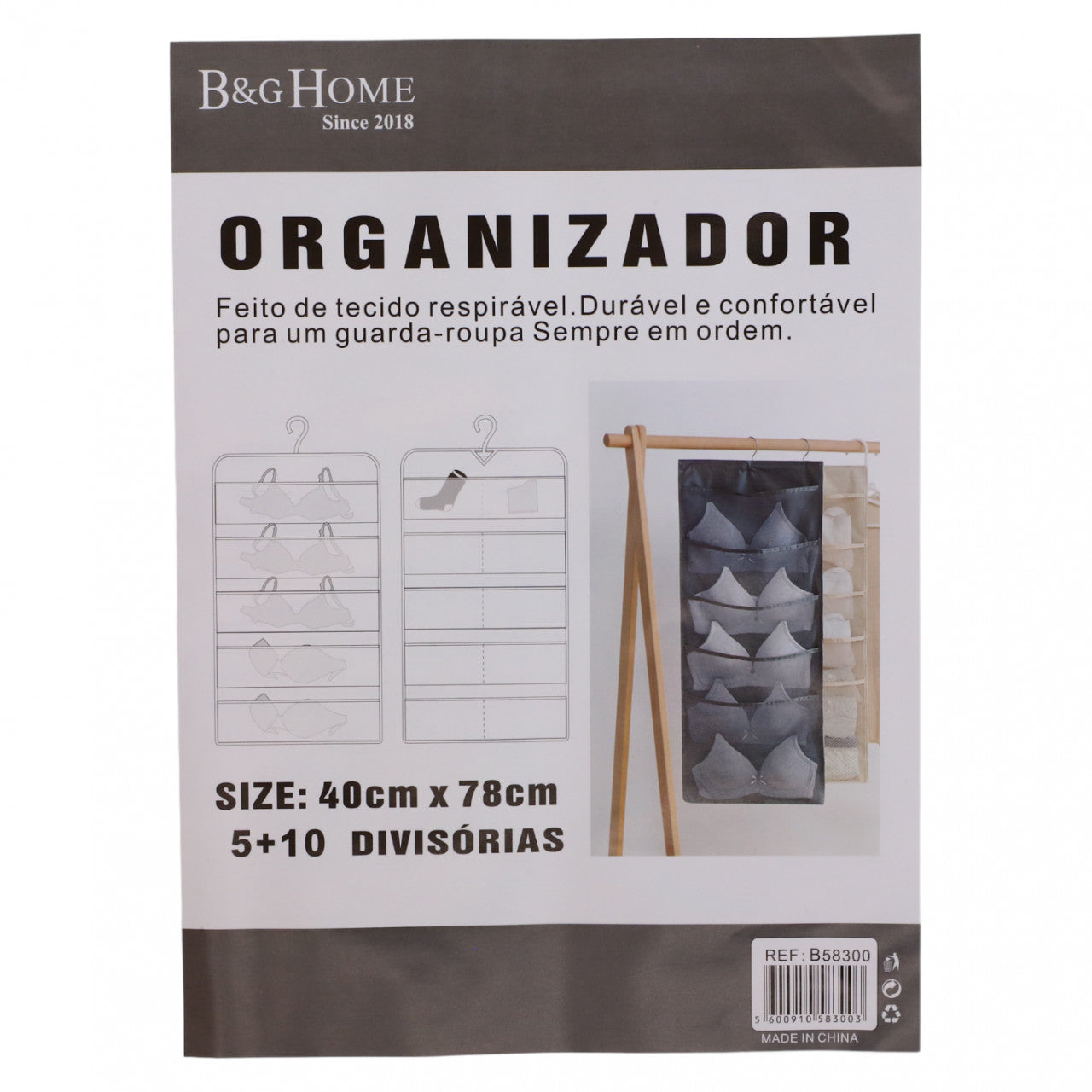 Organizator pentru lenjerie intima cu agataroare pentru dulap, NO5052, 40 x 78 cm, Gri