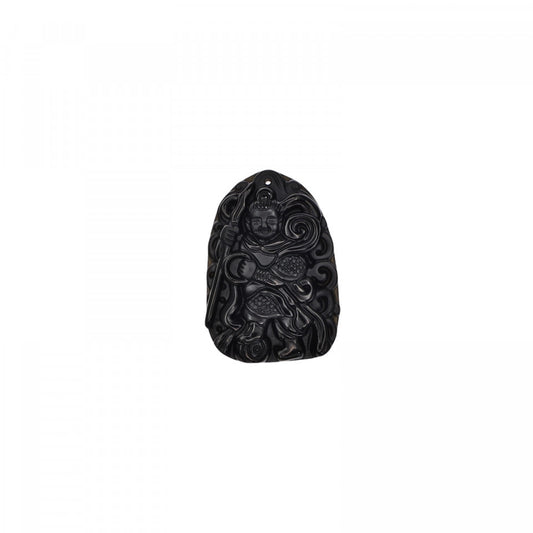 Pandantiv Buddha, din piatra semipretioasa Obsidian negru, 5.3 x 3.6 cm, Negru