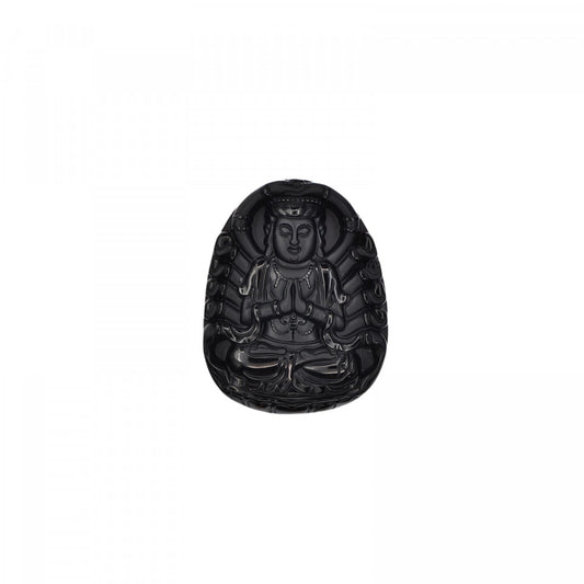 Pandantiv Buddha, din piatra semipretioasa Obsidian negru, 5.8 x 4.5 cm, Negru