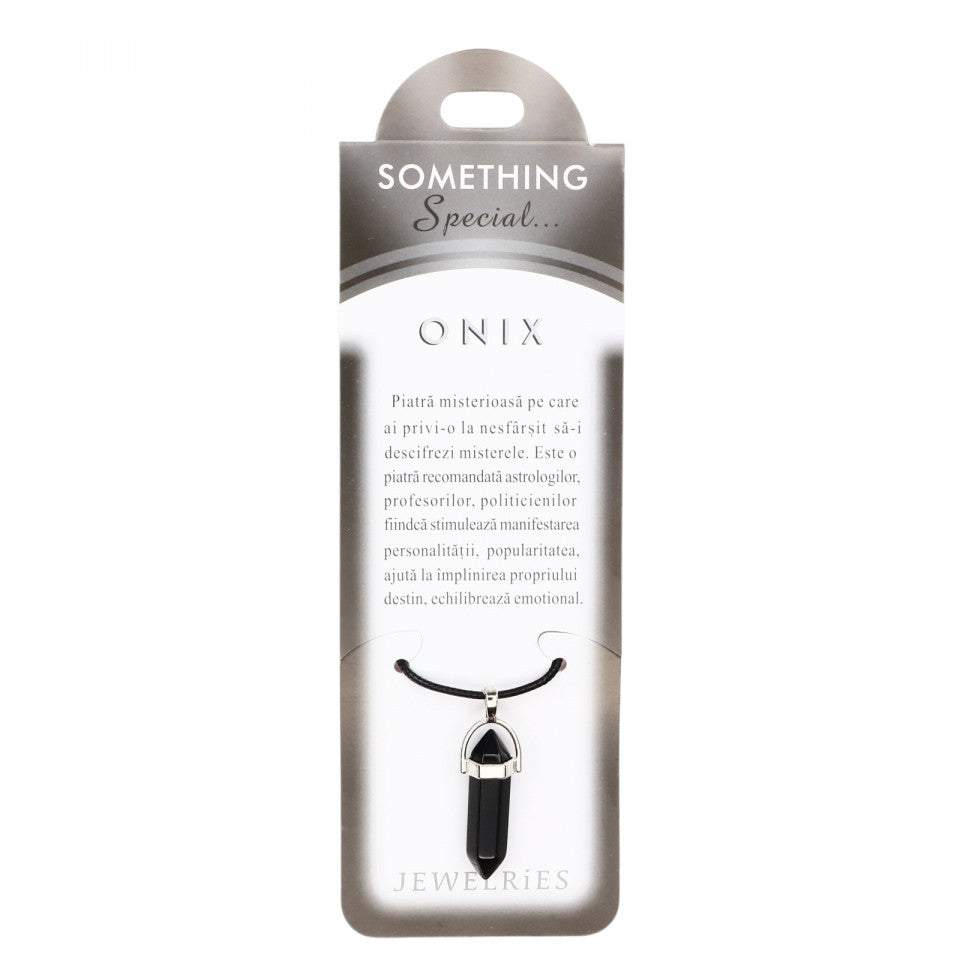 Pandantiv piatra semipretioasa cu lantisor, NO101, Onix, 3.5 x 1 cm, Negru