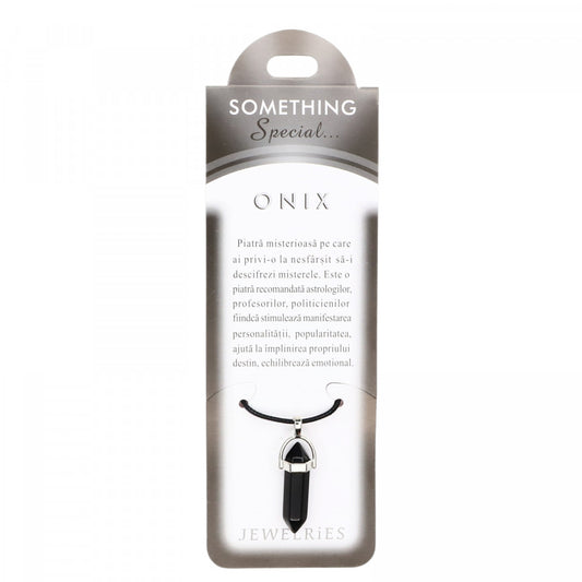 Pandantiv piatra semipretioasa cu lantisor, NO101, Onix, 3.5 x 1 cm, Negru