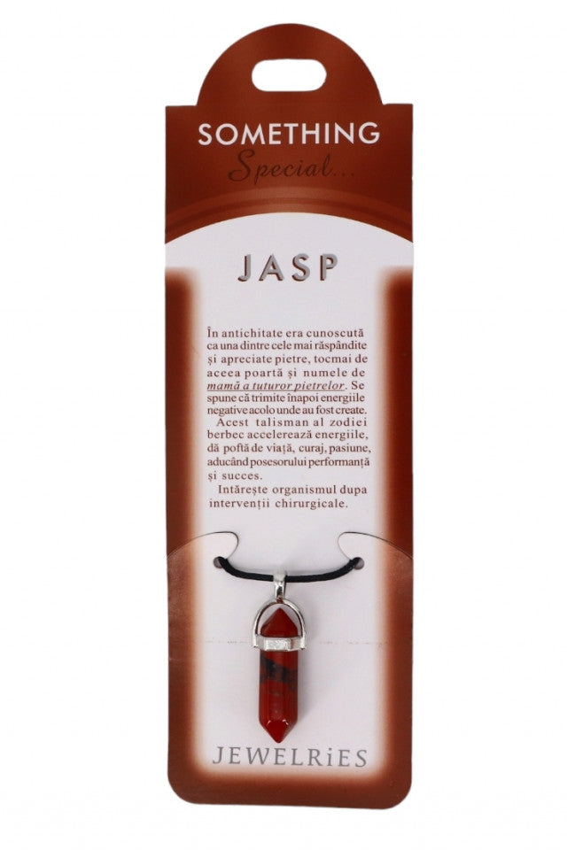 Pandantiv piatra semipretioasa cu lantisor, NO142, Jasp, 1 x 3.5 cm, Maro