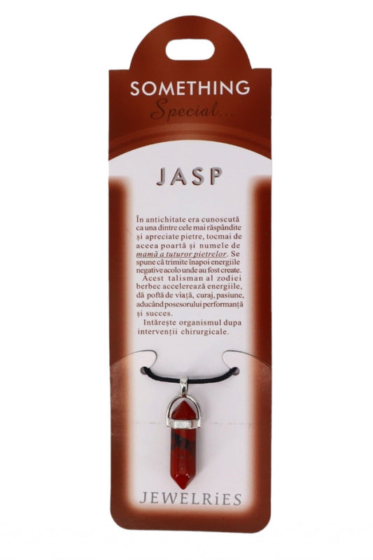 Pandantiv piatra semipretioasa cu lantisor, NO142, Jasp, 1 x 3.5 cm, Maro