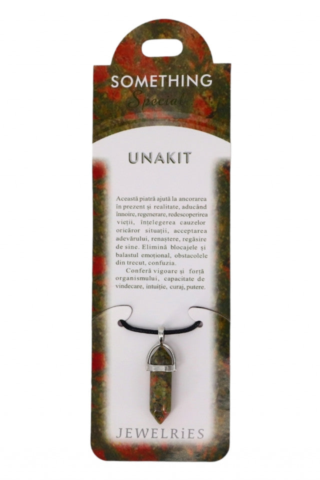 Pandantiv piatra semipretioasa cu lantisor, NO145, Unakit, 1 x 3.5 cm, Multicolor