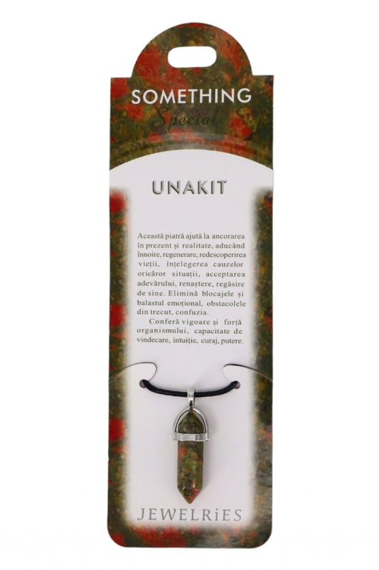 Pandantiv piatra semipretioasa cu lantisor, NO145, Unakit, 1 x 3.5 cm, Multicolor