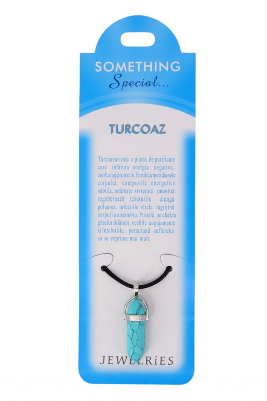 Pandantiv piatra semipretioasa cu lantisor, NO147, Turcoaz, 1 x 3.5 cm, Albastru