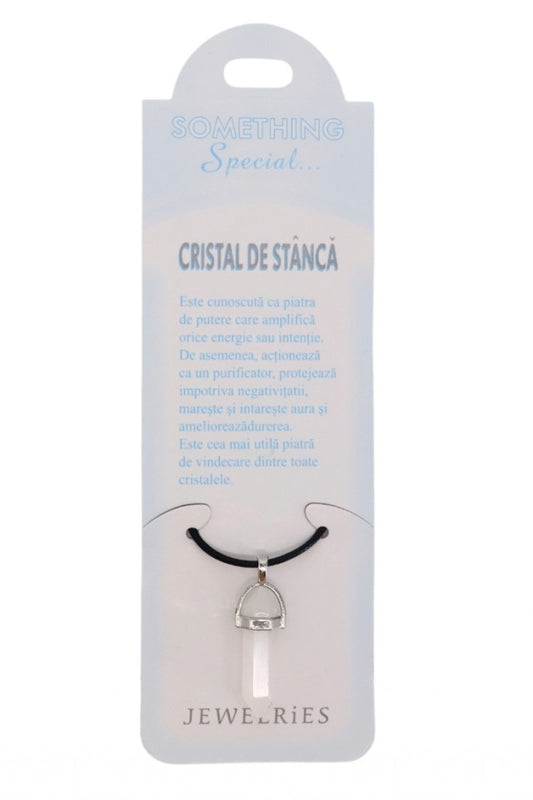 Pandantiv piatra semipretioasa cu lantisor, NO148, Cristal de Stanca, 1 x 3.5 cm, Alb