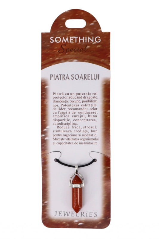Pandantiv piatra semipretioasa cu lantisor, NO150, Piatra Soarelui, 1 x 3.5 cm, Maro