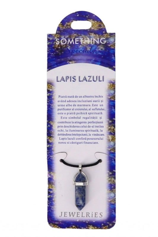 Pandantiv piatra semipretioasa cu lantisor, NO151, Lapis Lazuli, 1 x 3.5 cm, Mov