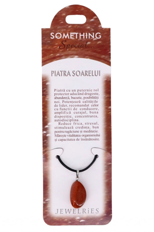 Pandantiv piatra semipretioasa cu lantisor, NO155, Piatra Soarelui, 2 x 2.5 cm, Maro
