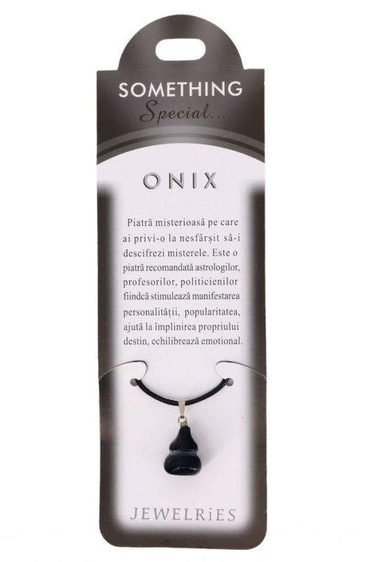 Pandantiv piatra semipretioasa cu lantisor, NO159, Onix, 1.3 x 1.8 cm, Negru
