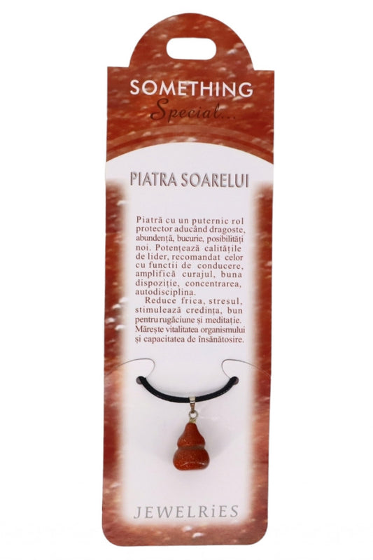 Pandantiv piatra semipretioasa cu lantisor, NO160, Piatra Soarelui, 1.3 x 1.8 cm, Maro