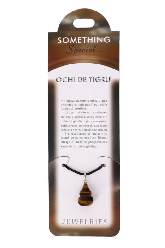 Pandantiv piatra semipretioasa cu lantisor, NO161, Ochi de Tigru, 1.3 x 1.8 cm, Multicolor