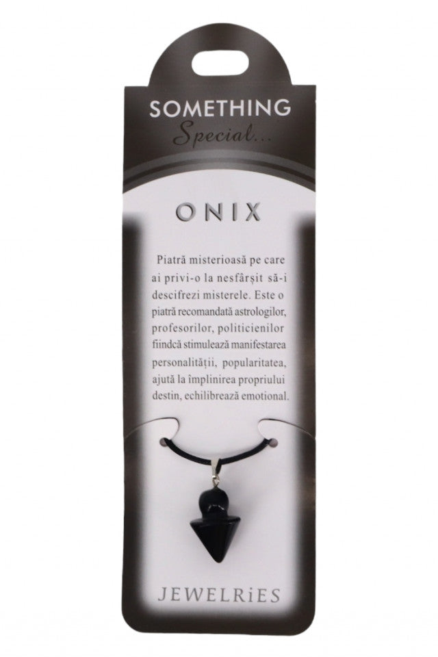 Pandantiv piatra semipretioasa cu lantisor, NO1811, Onix, 2.5 cm, Negru