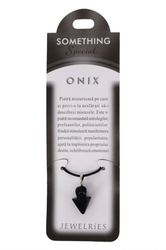 Pandantiv piatra semipretioasa cu lantisor, NO1811, Onix, 2.5 cm, Negru