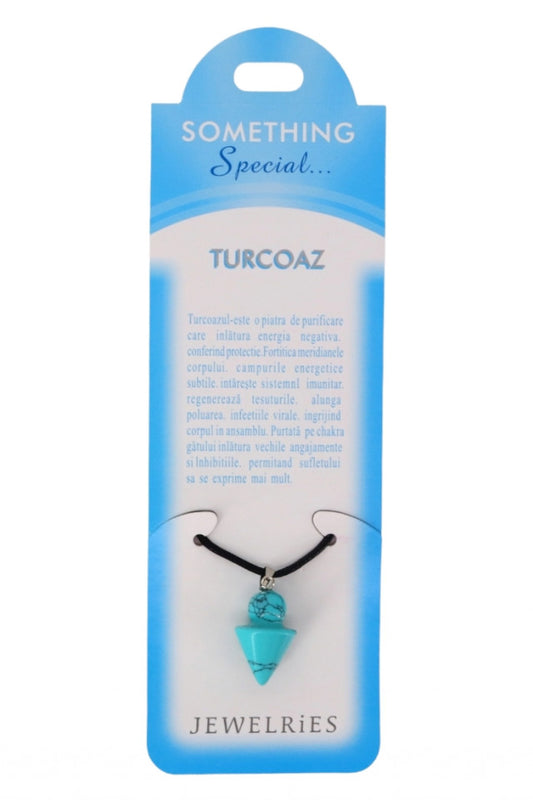 Pandantiv piatra semipretioasa cu lantisor, NO1813, Turcoaz, 2.5 cm, Albastru