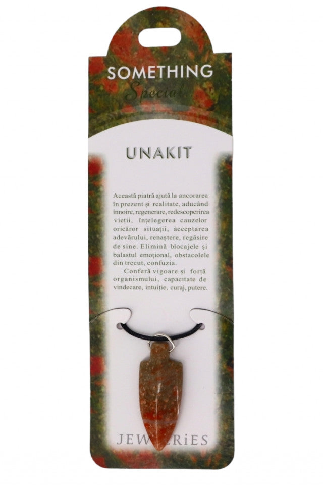 Pandantiv piatra semipretioasa cu lantisor, NO1816, Unakit, 1.8 x 4.5 cm, Multicolor