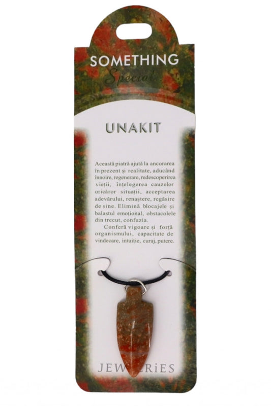 Pandantiv piatra semipretioasa cu lantisor, NO1816, Unakit, 1.8 x 4.5 cm, Multicolor