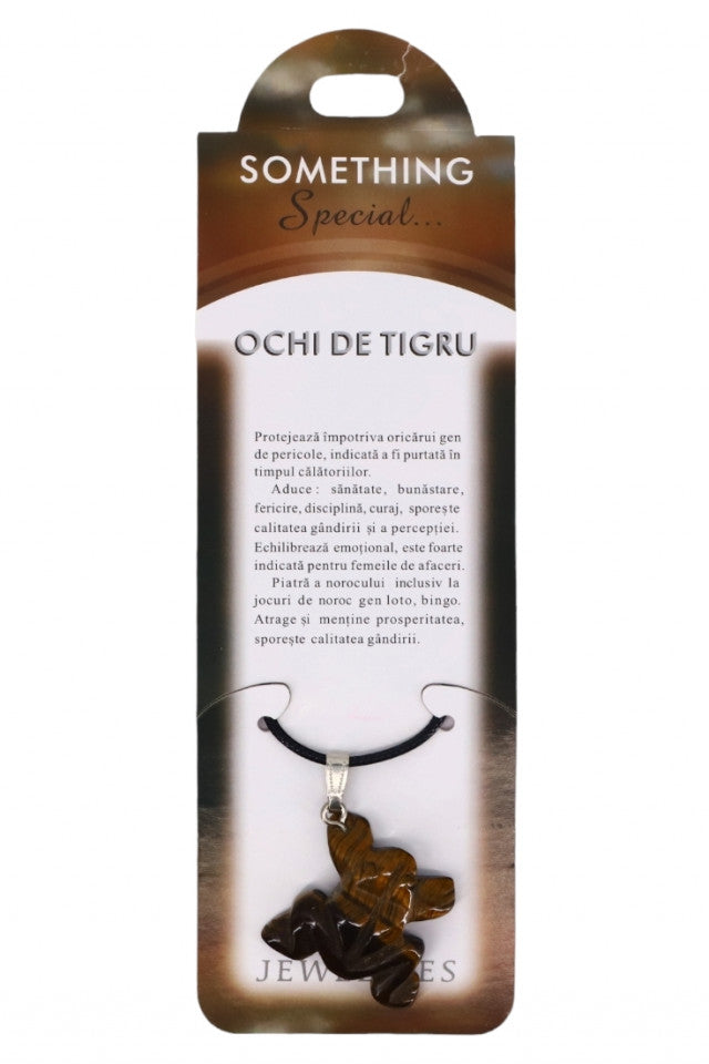 Pandantiv piatra semipretioasa cu lantisor, Ochi de Tigru, Broasca norocoasa, NO170, 3 cm, Maro