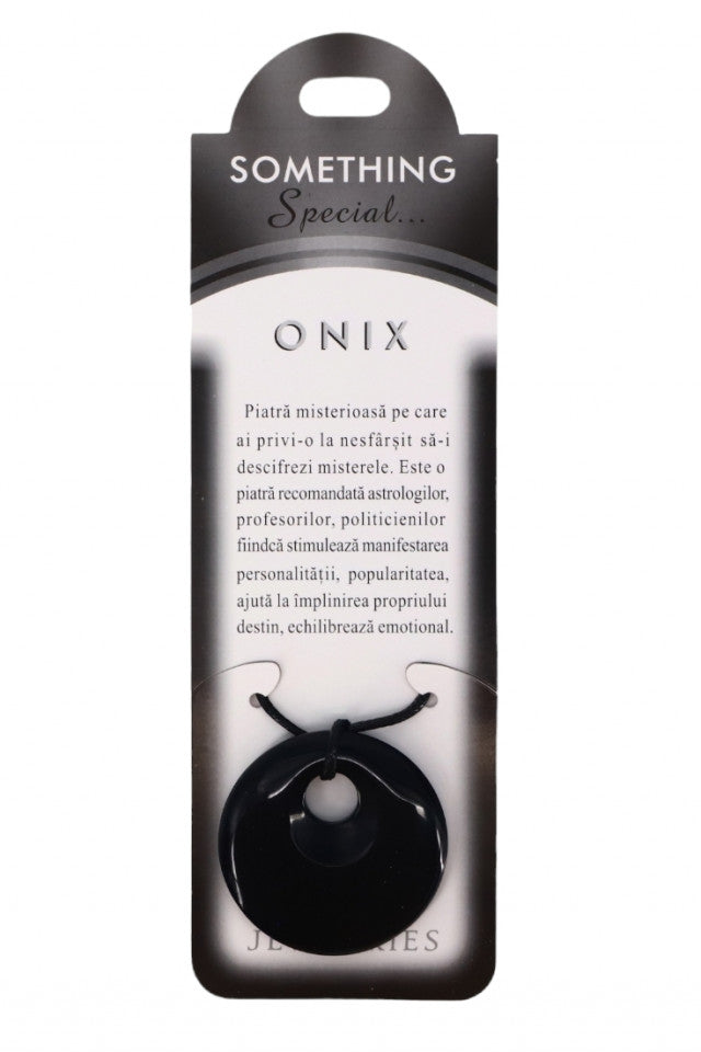 Pandantiv piatra semipretioasa cu lantisor, Onix, NO172, 4.5 cm, Negru