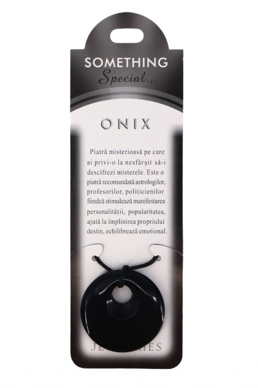 Pandantiv piatra semipretioasa cu lantisor, Onix, NO172, 4.5 cm, Negru