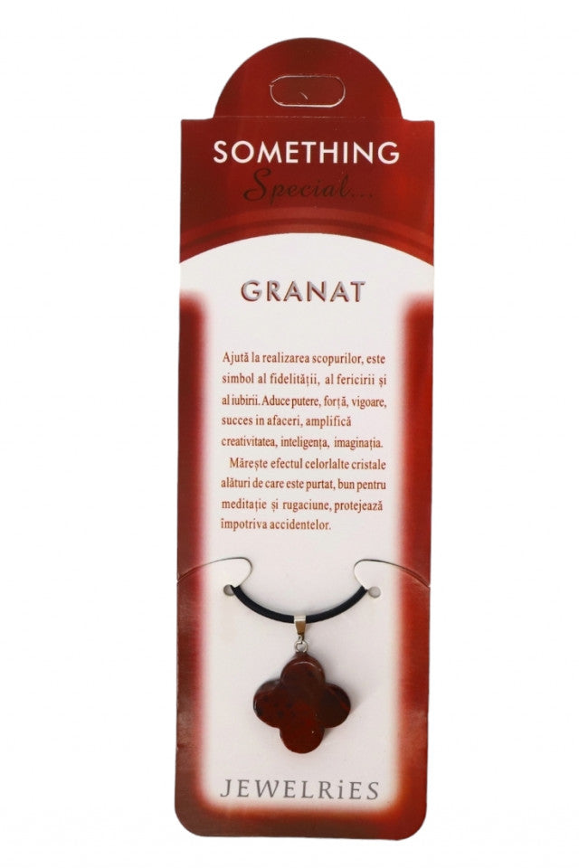 Pandantiv piatra semipretioasa cu lantisor, trifoi, NO153, Granat, 2.3 cm, Maro