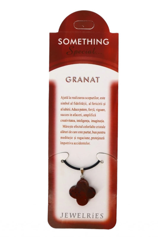 Pandantiv piatra semipretioasa cu lantisor, trifoi, NO153, Granat, 2.3 cm, Maro