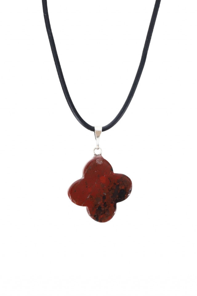 Pandantiv piatra semipretioasa cu lantisor, trifoi, NO153, Granat, 2.3 cm, Maro