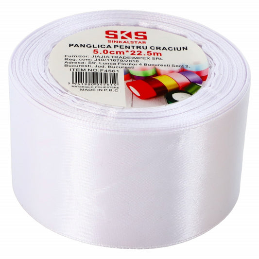 Panglica satinata, NO614, 5 cm x 22.5 m, Alb