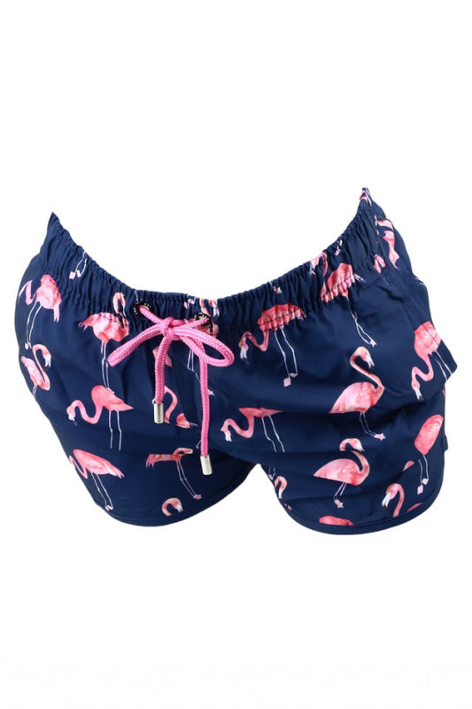 Pantaloni scurti dama, imprimeu flamingo, NO5493, XXL, Bleumarin