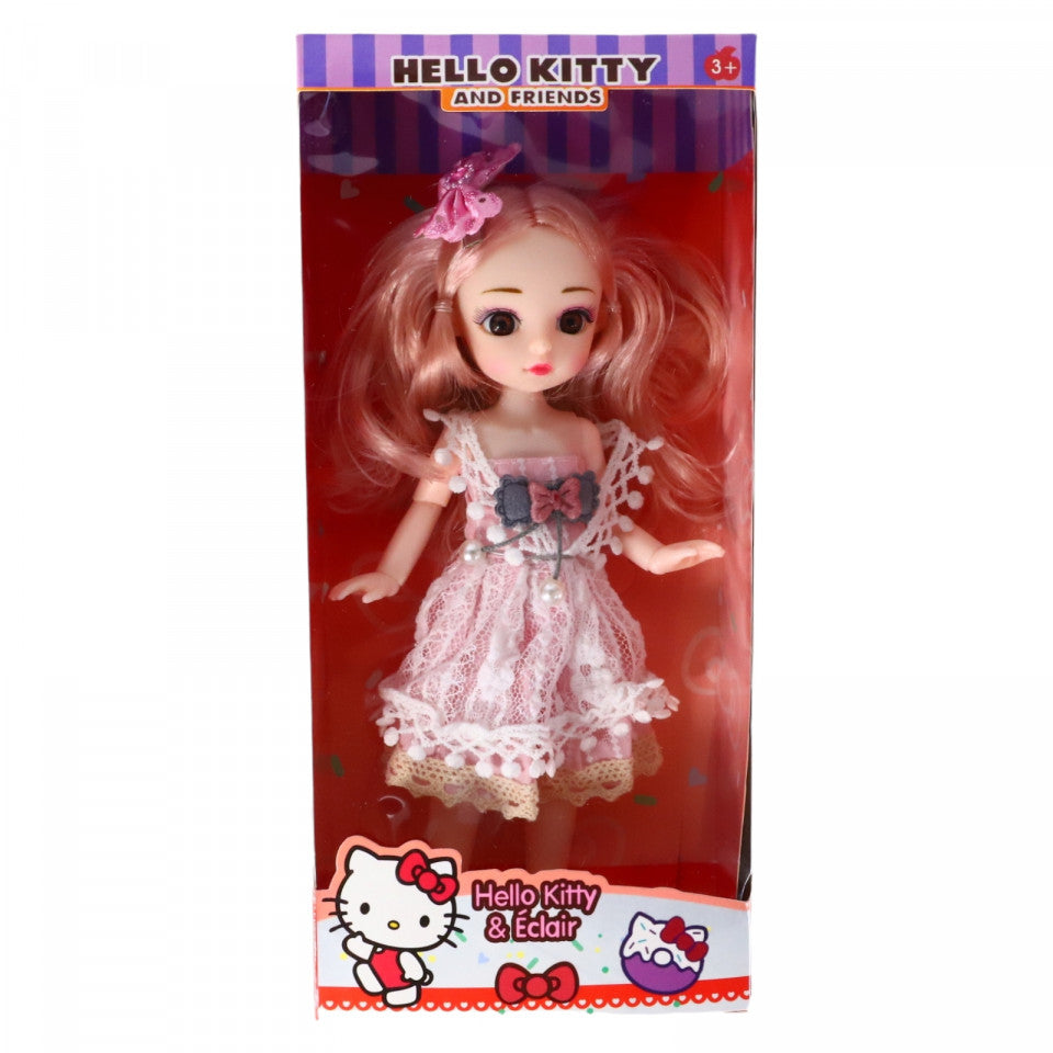 Papusa, Eclair Hello Kitty, ochi reali, articulatii mobile, 14 cm, Multicolor