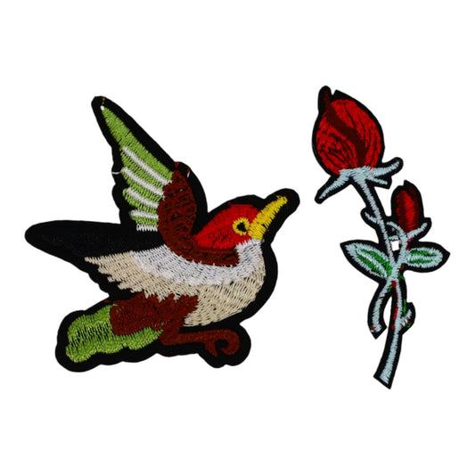 Patch brodat, pasarica si trandafir, NO46, 6 - 7 cm, Multicolor