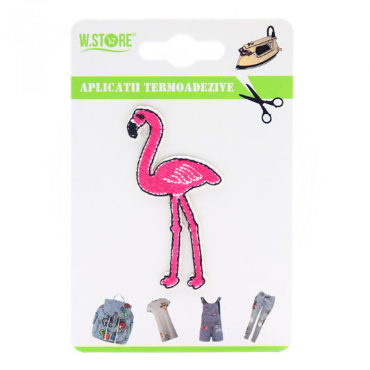 Petic textil / patch brodat, Flamingo, 6.5 x 3.5 cm