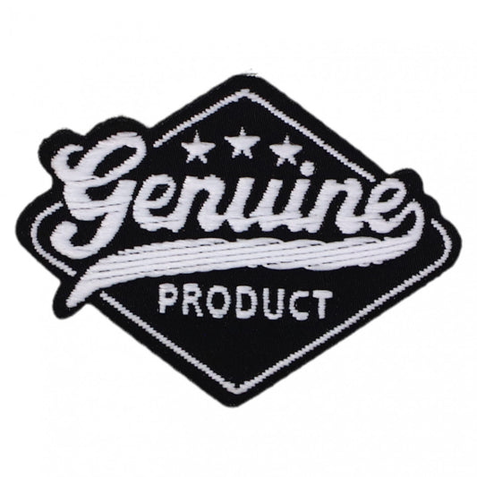 Petic textil, Patch brodat, Genuine product, NO5578, 3.5 x 4.7 cm, Alb / Negru