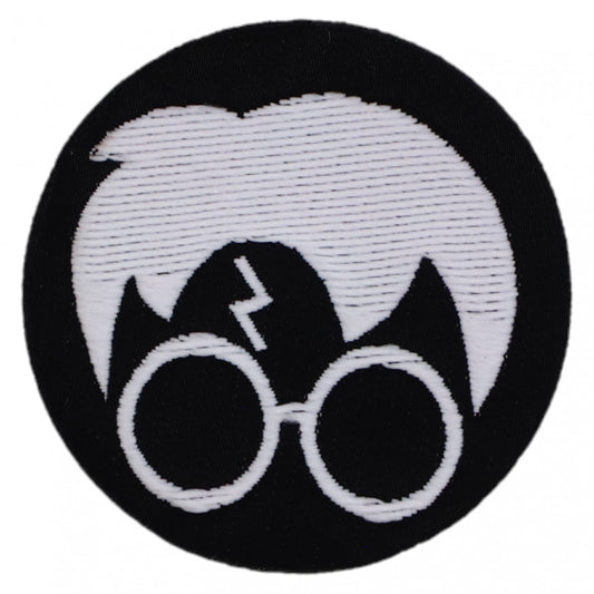 Petic textil, Patch brodat, Harry Potter, NO6633, 4.5 cm, Alb / Negru