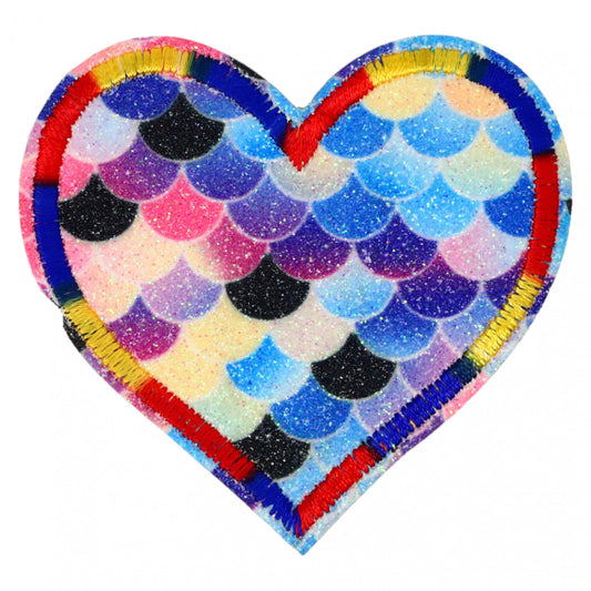 Petic textil, Patch brodat, Inima, sclipici, NO1480, 6.2 x 6.5 cm, Multicolor