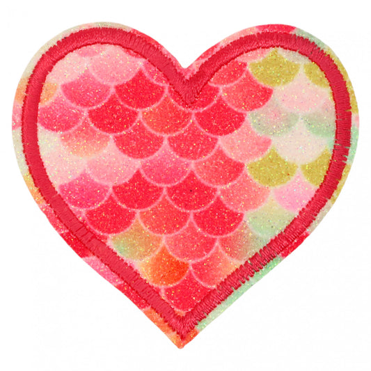 Petic textil, Patch brodat, Inima, sclipici, NO2558, 6.2 x 6.5 cm, Multicolor