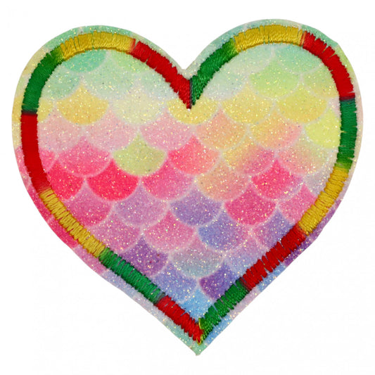 Petic textil, Patch brodat, Inima, sclipici, NO3218, 6.2 x 6.5 cm, Multicolor