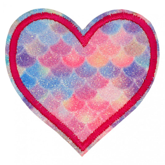 Petic textil, Patch brodat, Inima, sclipici, NO4582, 6.2 x 6.5 cm, Multicolor