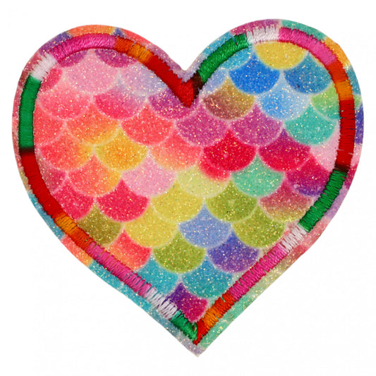 Petic textil, Patch brodat, Inima, sclipici, NO5901, 6.2 x 6.5 cm, Multicolor