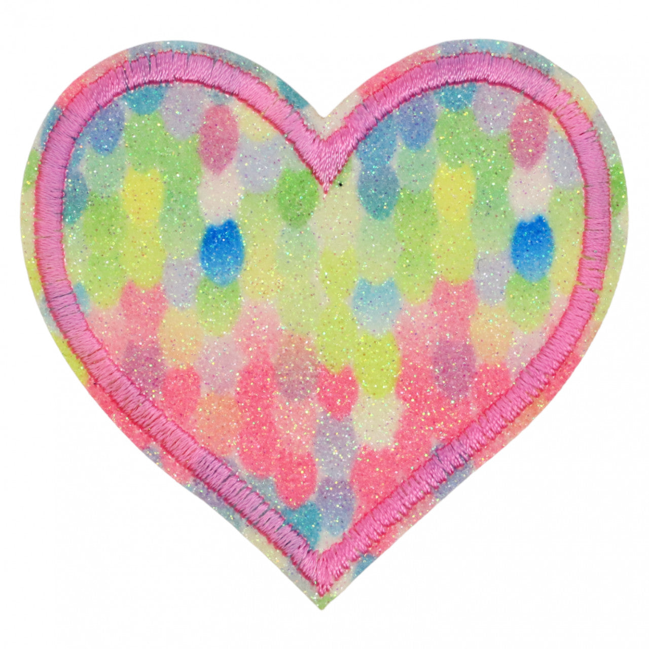 Petic textil, Patch brodat, Inima, sclipici, NO8435, 6.2 x 6.5 cm, Multicolor