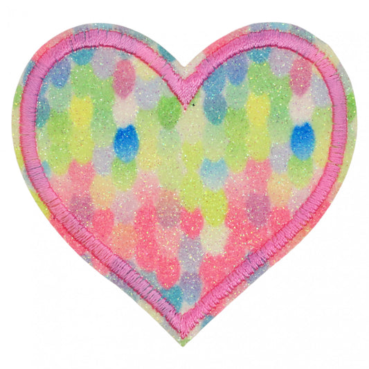 Petic textil, Patch brodat, Inima, sclipici, NO8435, 6.2 x 6.5 cm, Multicolor