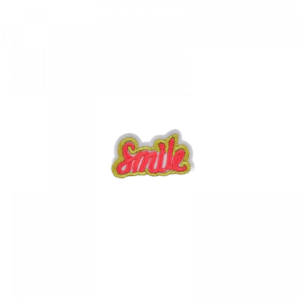 Petic textil / patch brodat, Smile, 4 x 2.3 cm, Roz