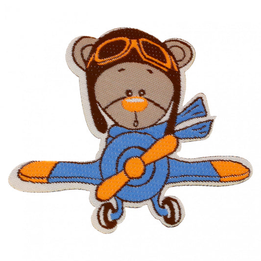 Petic textil, Patch brodat, Ursuletul aviator, NO2764, 6.8 x 8 cm, Multicolor